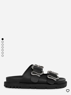 Disturbia Black Slide Sandal with Snake Buckles
